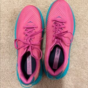 Hoka One Pink and Teal Athletic Shoes